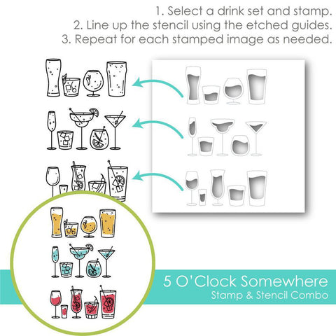 5 O ´CLOCK SOMEWHERE STAMP & STENCIL COMBO